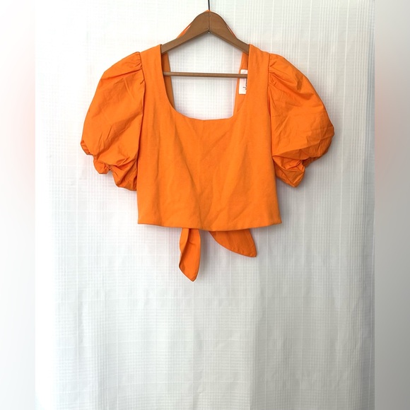 Anthropologie Tops - Anthropologie Orange Puff Sleeve Crop Top with tie back